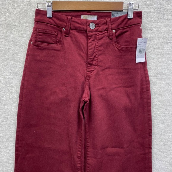 Kut from the Kloth Meg High Rise Fab Ab Wide Leg Maroon Denim Jeans Size 0 New - Picture 2 of 16